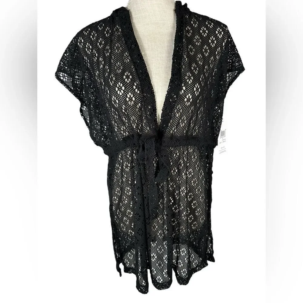 Hurley Women’s Black Summer Crochet Hooded Swim Coverup Dress